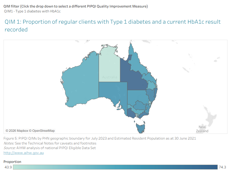 This map shows the PIPQI QIMs by PHN geographic boundary for July 2023 and Estimated Resident Population as at 30 June 2021