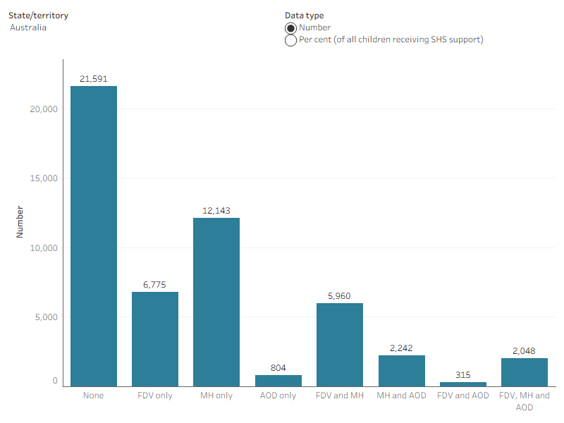 Column chart showing that the most common additional vulnerability experienced by unaccompanied children receiving SHS support is mental health issues.